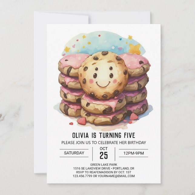 Invitación Pastel Candyland Girly Cookies Cumpleaños (Anverso)