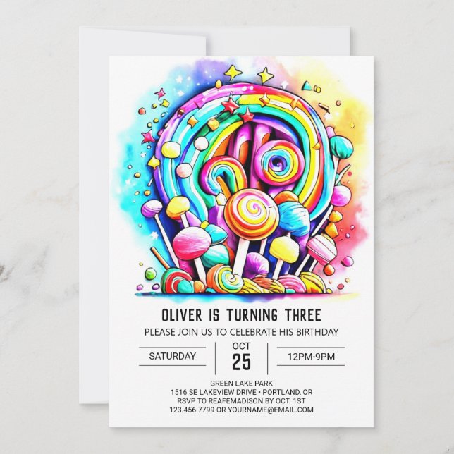 Invitación Pastel Candyland Imprimible Cumpleaños (Anverso)