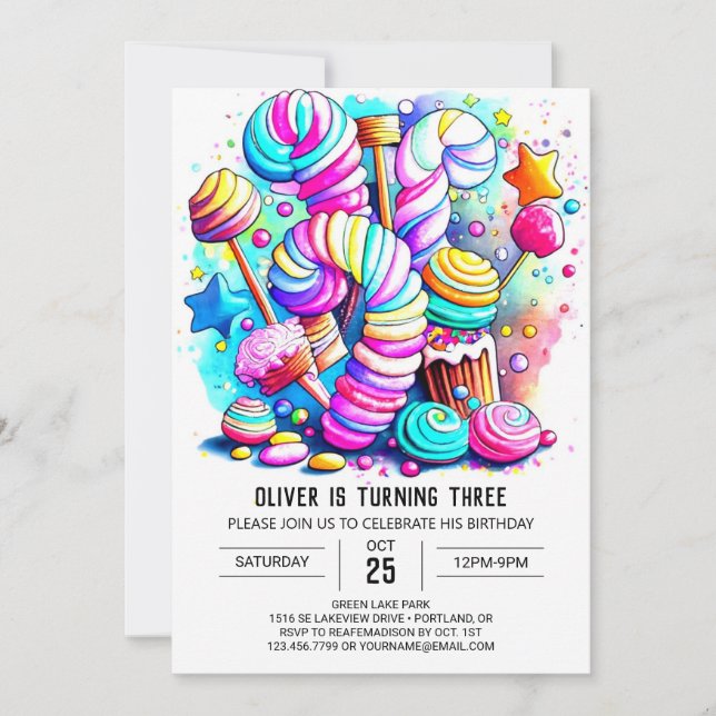 Invitación Pastel Candyland Imprimible Cumpleaños (Anverso)
