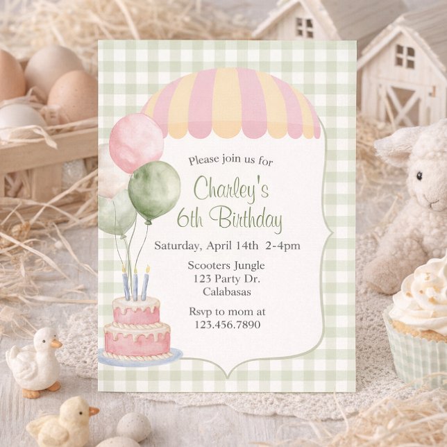 Invitación Pastel Carnival Birthday | Vintage | Gingham (Subido por el creador)