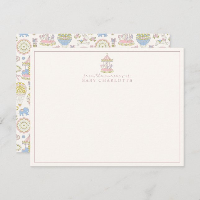 Invitación Pastel Carousel Nursery Note Card (Anverso / Reverso)