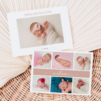 Invitación Pastel Chic Baby Photo Collage Announcement Card
