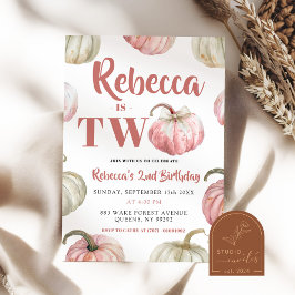 Invitación Pastel Chica de Calabaza Rosa Segundo Cumpleaños