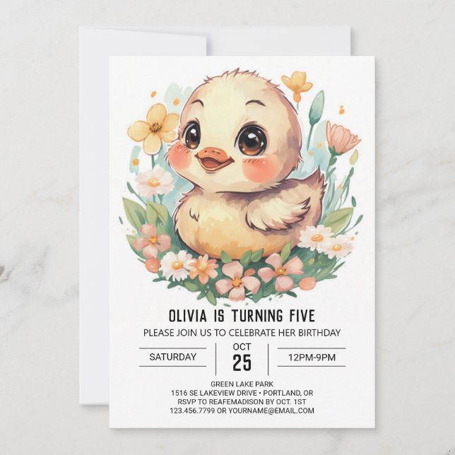 Invitación Pastel Chica Duck Cumpleaños (Anverso)