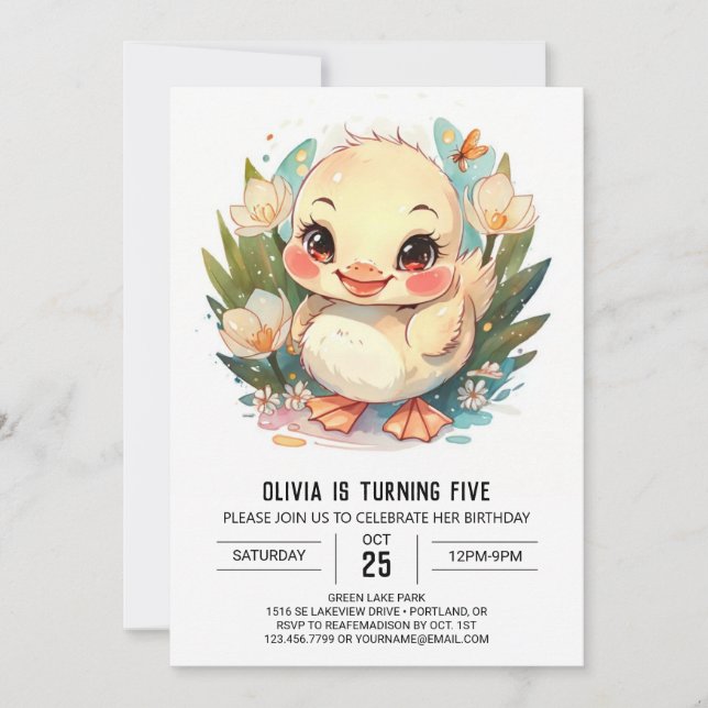 Invitación Pastel Chica Duck Cumpleaños (Anverso)