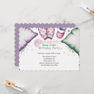 Invitación Pastel Chica Durmiendo Bajo Fiesta de Cumpleaños A