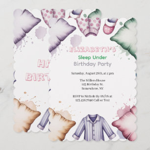 Invitación Pastel Chica Durmiendo Bajo Fiesta de Cumpleaños A