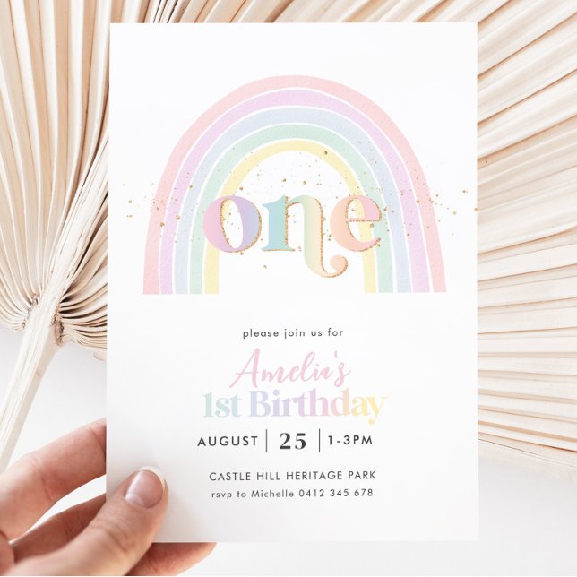 Invitación Pastel Chicas del arcoiris Primer Fiesta de cumple (Subido por el creador)