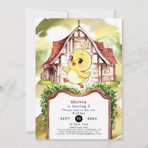 Invitación Pastel Chick Chicken Cumpleaños