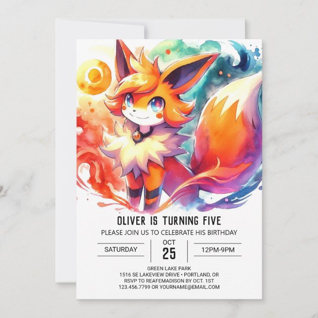 Invitación Pastel Children Fox Birthday (Anverso)