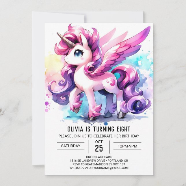 Invitación Pastel Children Horse Birday (Anverso)