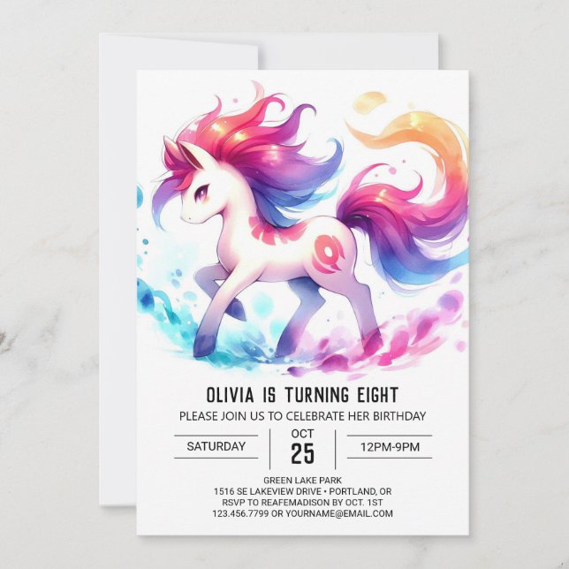 Invitación Pastel Children Horse Birday (Anverso)