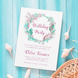 Invitación Pastel cian y rosa bajo el mar Chica Cumpleaños
