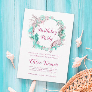 Invitación Pastel cian y rosa bajo el mar Chica Cumpleaños