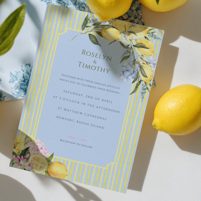 Invitación Pastel Citrus Blue Watercolor Floral Wedding (Subido por el creador)