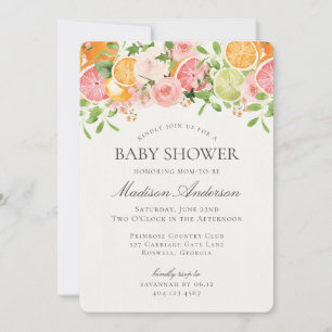 Invitación Pastel Citrus Floral Little Cutie Baby Shower