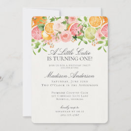Invitación Pastel Citrus Floral Little Cutie Fiesta de cumple