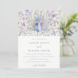 Invitación Pastel Classy Ornate Watercolor Peacock Boda