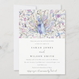 Invitación Pastel Classy Watercolor Peacock Parejas Ducha