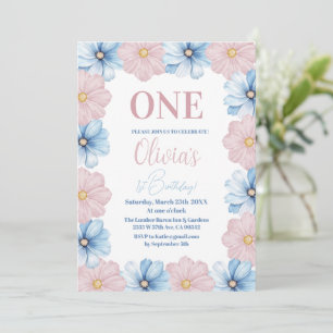 Invitación Pastel Colorful Daisy Flowers Primer cumpleaños