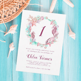 Invitación Pastel colorido bajo el mar Primer cumpleaños