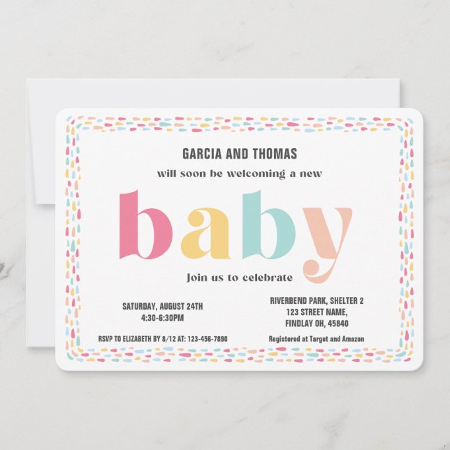 Invitación Pastel Colors Sweet Rainbow Baby Shower (Anverso)
