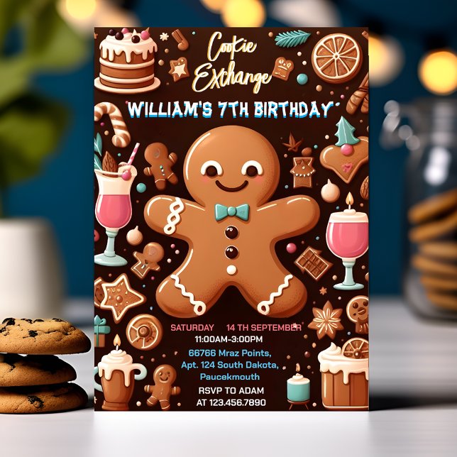 Invitación pastel comida linda Niños Cookie Exchange 7 cumple (Subido por el creador)