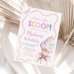 Invitación Pastel Coquette Ice Cream Chicas Cumpleaños