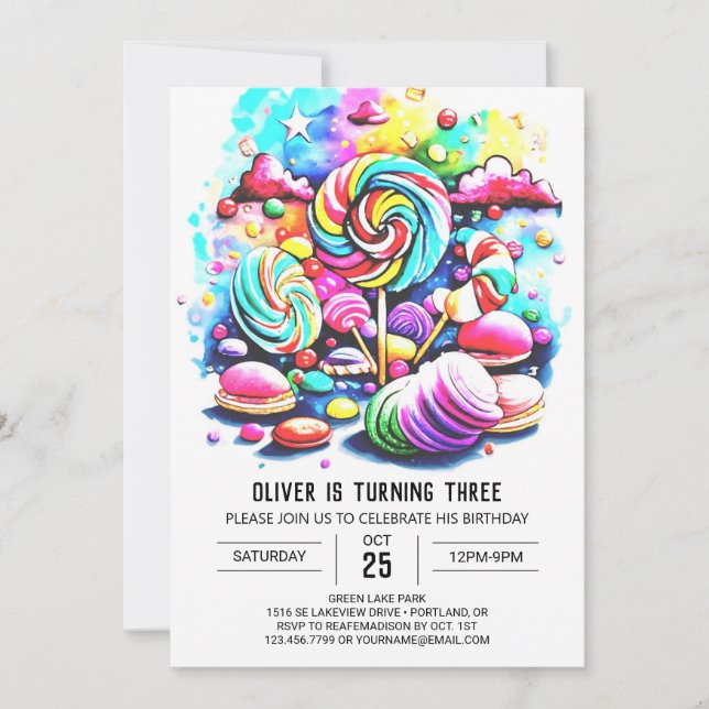Invitación Pastel Cotton Candy Cumpleaños (Anverso)