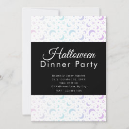 Invitación Pastel Crescent Moons Stars Halloween Dinner Fiest