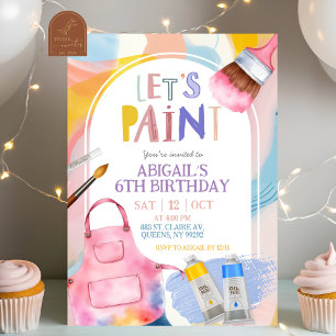 Invitación Pastel Cumpleaños de Niña Fiesta de Pintura