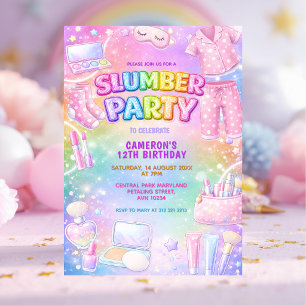 Invitación Pastel Cumpleaños Fiesta de pijamas de niñas brill