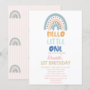 Invitación Pastel Cumpleaños Hola Pequeñito Rayas Arcoíris