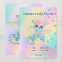 Pastel Cute Dragon Verde azulado Chica Baby Shower