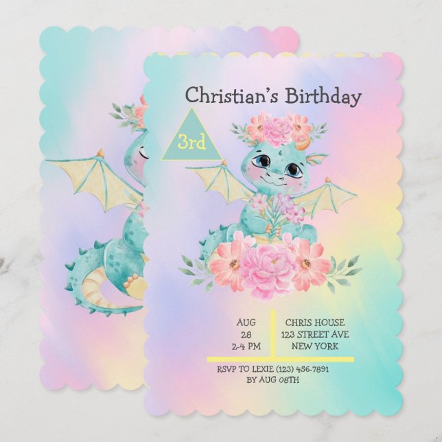 Invitación Pastel Cute, fiesta de cumpleaños de Chicas de Dra (Anverso / Reverso)