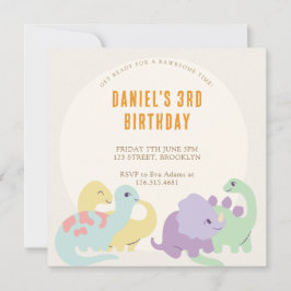 Invitación Pastel Cute Ilustrado Dinosaurios Niños Cumpleaños