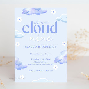 Invitación Pastel Cute Nueve Chicas y Niños Noveno Cumpleaños