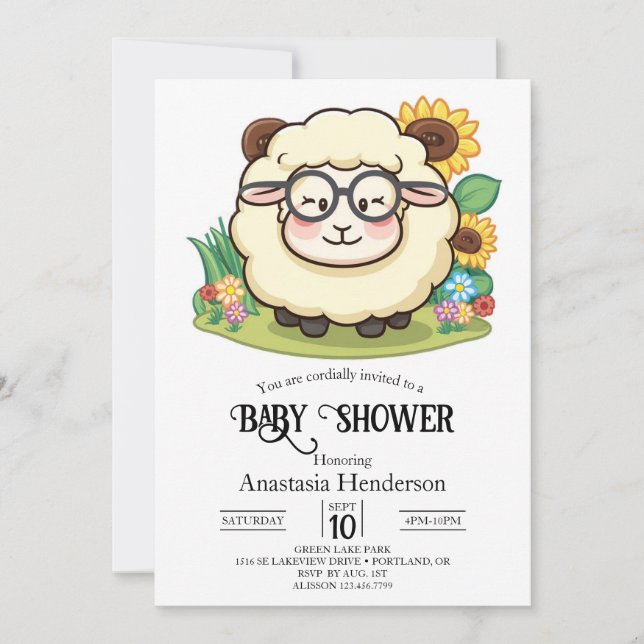 Invitación Pastel Cute Sheep Baby Shower (Anverso)