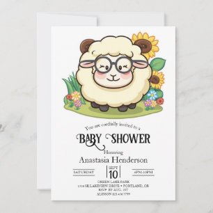 Invitación Pastel Cute Sheep Baby Shower