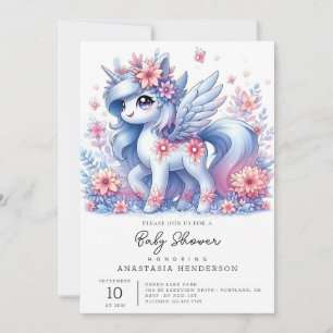 Invitación Pastel Cute Unicorn Baby Shower
