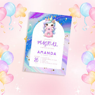 Invitación Pastel Cute Unicorn Chica 8 cumpleaños
