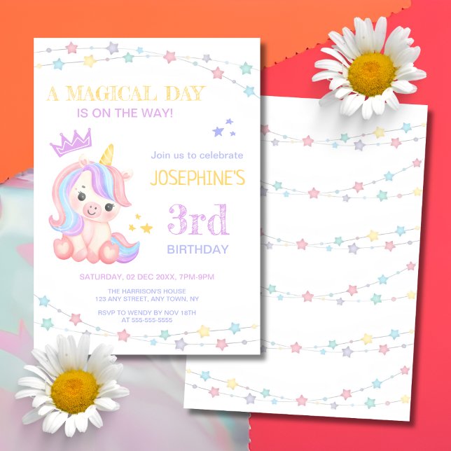 Invitación Pastel Cute Unicornio Magnífico Día Cumpleaños (Subido por el creador)