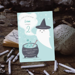 Invitación Pastel Cute Witch Ghost Halloween Cumpleaños