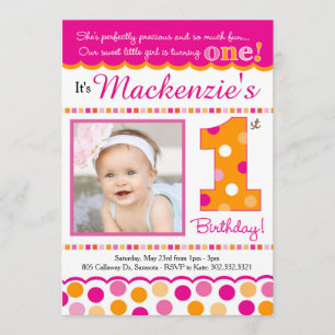 Invitación Pastel Cutie Pie (Rosa y Naranja) Primer cumpleaño