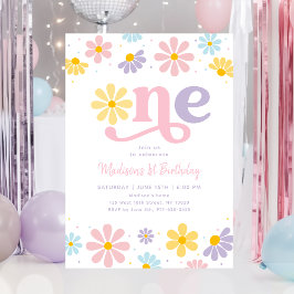 Invitación Pastel Daisy Boho Primer cumpleaños