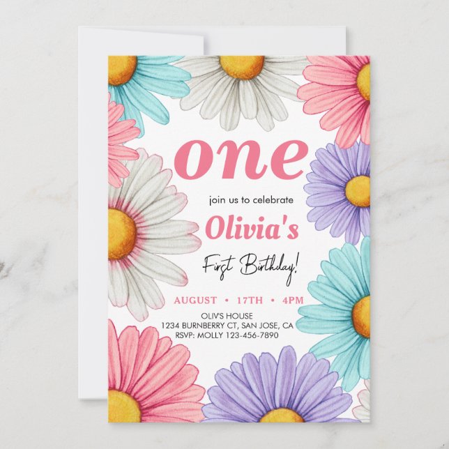 Invitación Pastel Daisy Chica cumpleaños (Anverso)