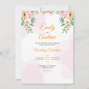 Invitación Pastel Daisy Elegante Floral Acuarela Boda