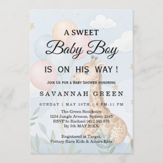 Invitación Pastel de Acuarela para Niño Jirafa