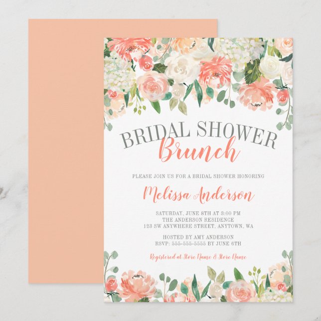 Invitación Pastel de agua Flor Brunch Bridal Shower (Anverso / Reverso)