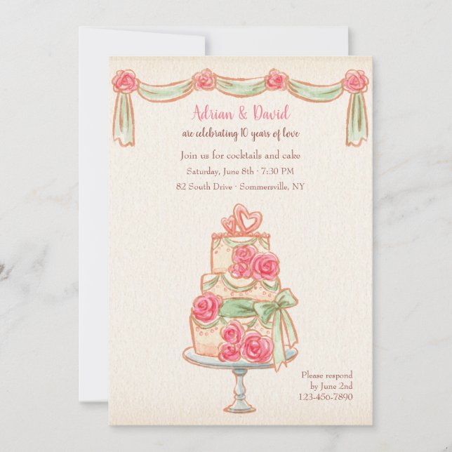 Invitación Pastel de aniversario (Anverso)